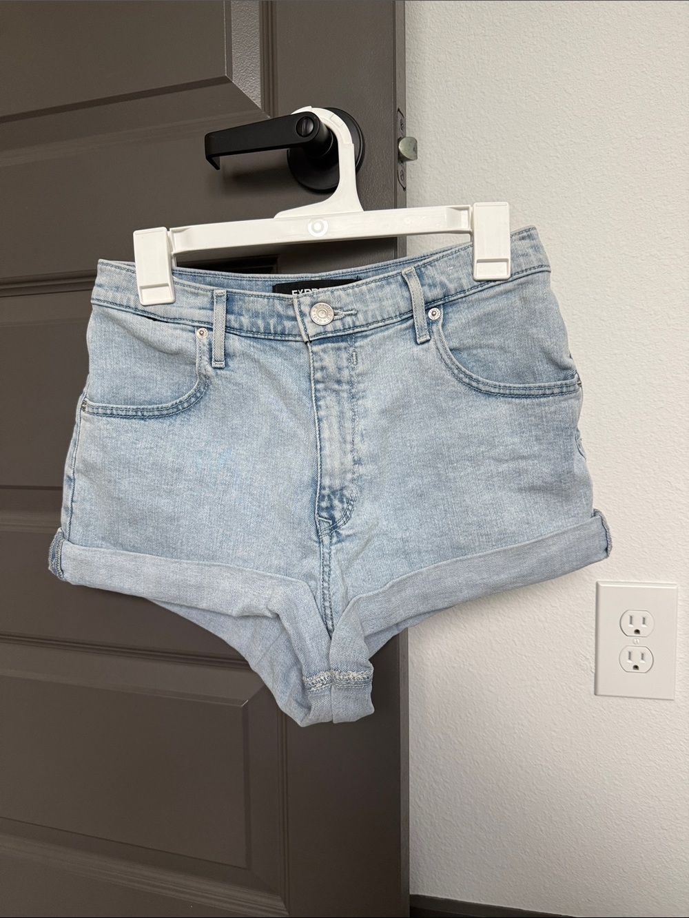 Express Light Blue Denim Roll-Cuff Shorts
